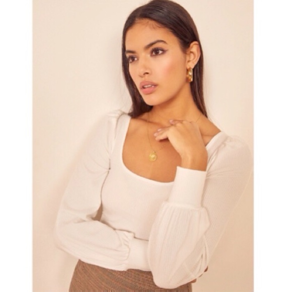 Reformation Long Sleeve Vita Top in White (Large)